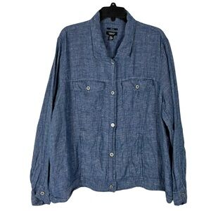 Nwot Jones New York Blue Chambray Linen Shacket 2X Plus Sixe